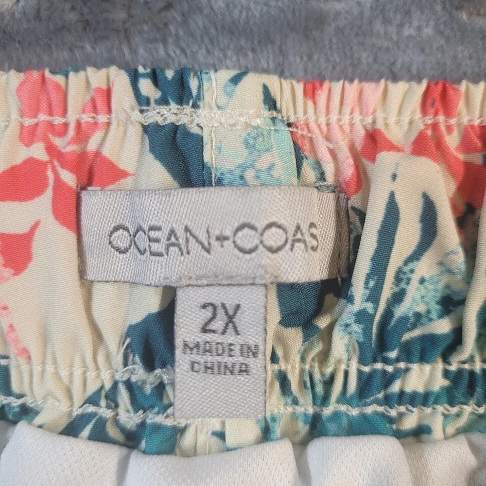 Ocean Coast Floral Hawaiian Print Womens Lined Swim Trunks‎ Shorts Size 2X